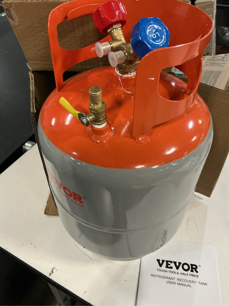 Condition photo showing As Is for vevor refrigerant recovery tank 50 lbs capacity 400 psi portable cylinder tank with y-valve for liquid/vapor for r22/r134a