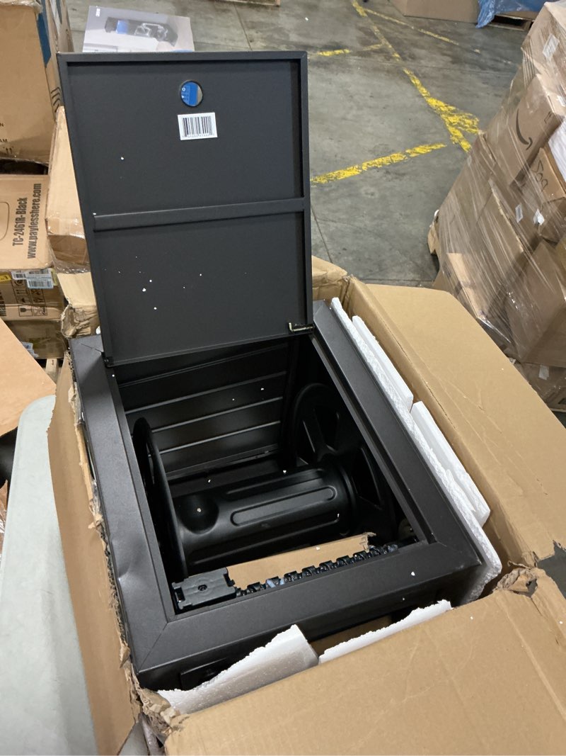 Condition photo showing Good Condition for metal garden hose reel deck box, durable steel garden hose storage box cabinet, 150ft 5/8" garden hose capacity. - hose guide manual rewind, no-leak aluminum water connections