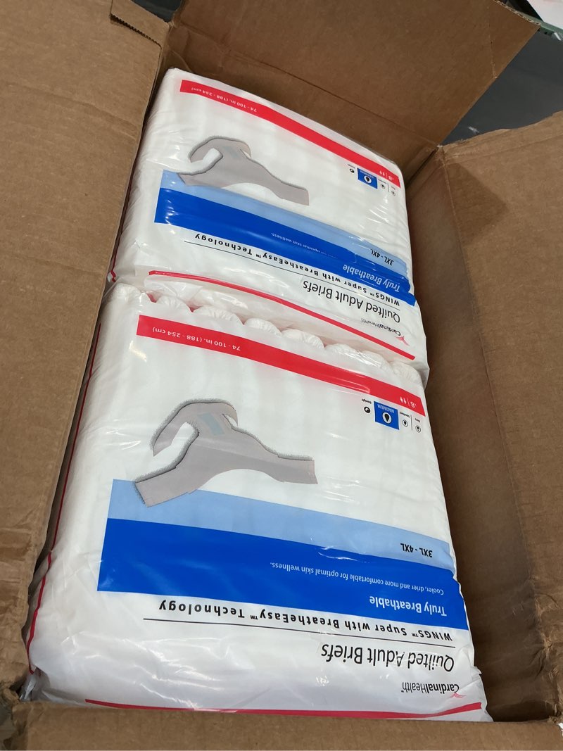 Condition photo showing New/Like New for cardinal health™ quilted adult briefs, wings™ super with breatheeasy™ technology, maximum absorbency, bariatric, case of 32