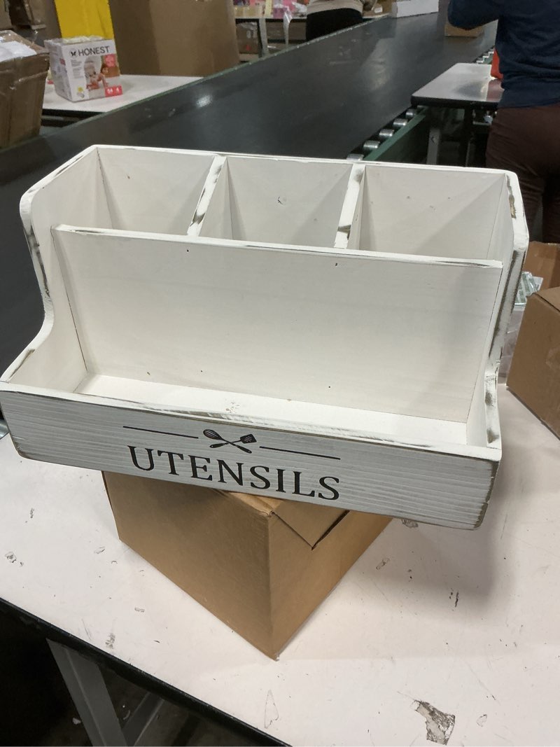 Condition photo showing Good Condition for RedCall Extra Large Kitchen Utensils Holder 4 Compartments,Wood Utensil Organizer for Kitchen Countertop,Farmhouse Cooking Utensil Holder with Spice Storage space (Antique)