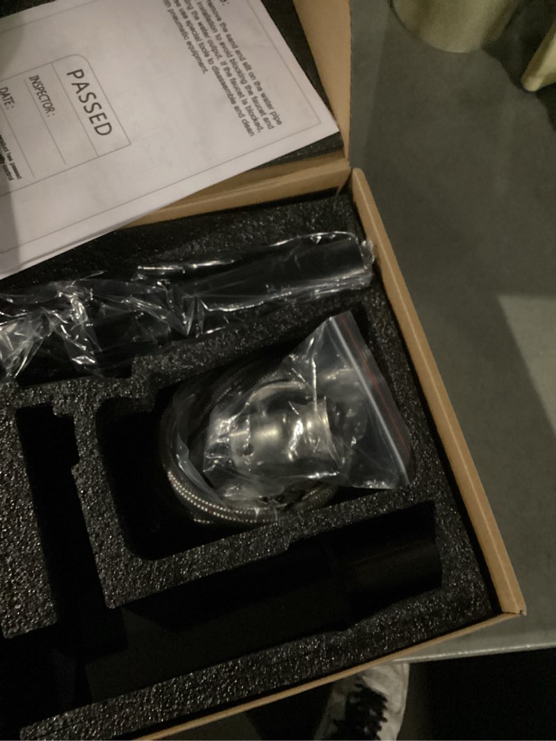 Condition photo showing As Is for KENES Matte Black Single Handle Bathroom Sink Faucet, Stainless Steel Vanity Faucet for Bathroom Sink, with Pop Up Drain Stopper & Water Supply Hoses LJ-9031-2 Short Matte Black