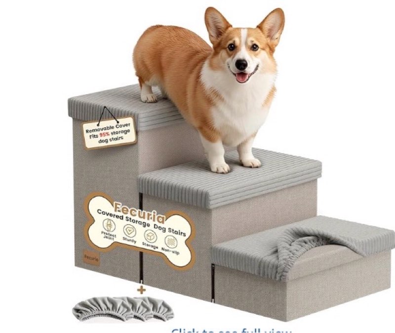 dog stairs with storage, foldable dog steps for bed, non-slip pet steps for small dogs, collapsible sturdy pet ramp for small or large dogs, hold up to 200 lbs (28.5x17x16.5 inch, grey, 3) grey 3 28.5x17x16.5 inch