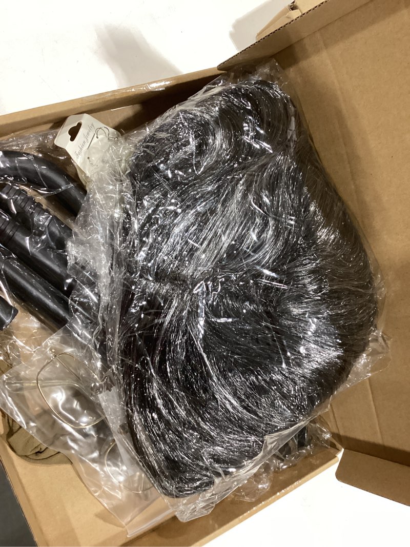 Condition photo showing Good Condition for BBTO Old Lady Cosplay Set Grandma Gray Wig for Women Walking Cane Glasses Chain Cords Faux Pearl Bead Necklace Gray Bun Wig