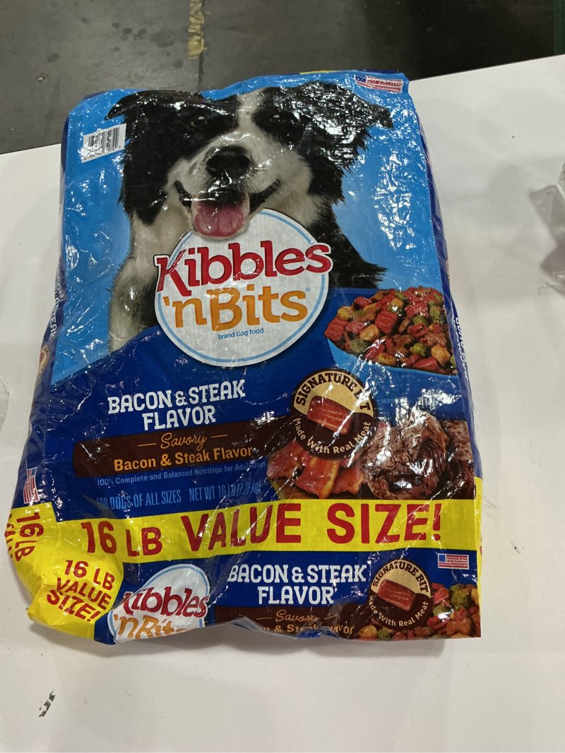 Condition photo showing New/Like New for (( Best Before Jan/07/27))Kibbles 'n Bits Savory Bacon & Steak Flavor Dry Dog Food, 16 lb. Bag