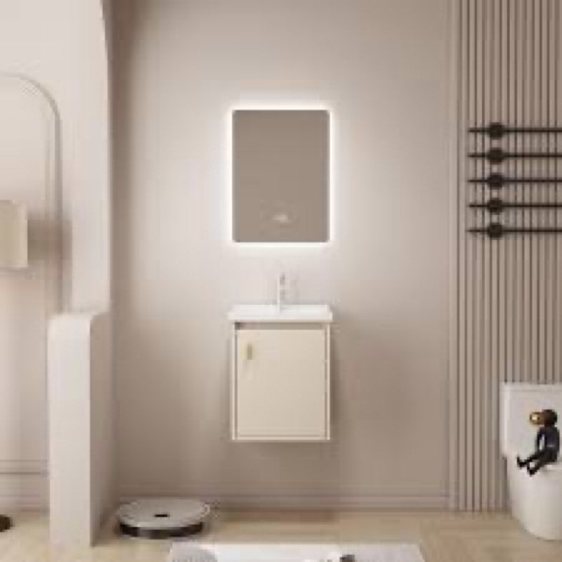 16 inch bathroom vanity with sink combo, wall mounted small bathroom vanity with soft-close door modern floating cabinet, pop-up drain, p-trap included,(no faucet)