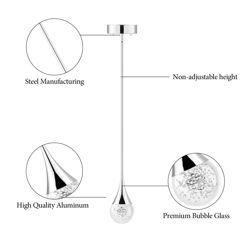 Crystal Pendant Light Fixtures for Kitchen Island, Dimmable Integrated LED Lighting with Crystal Glass Chrome Finished, Modern Pendant Light for Kitchen Island Dining Room Bar (1-Light)