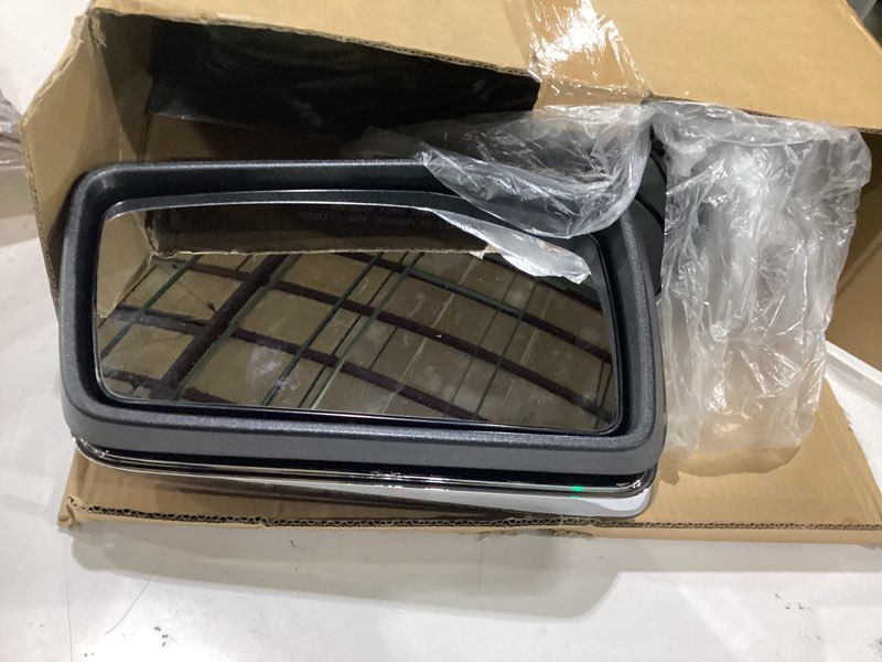 Condition photo showing As Is for right passenger side mirror compatible with 2019-2025 chevy silverado 1500 with manual folding power glass temperature sensor non-heated without turn signal chrome replace#gm1321582(5pins) r-5pins chrome