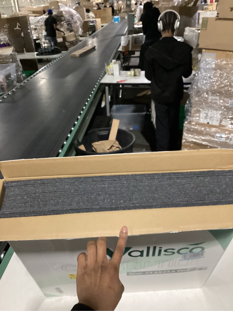 Condition photo showing As Is for Carpet Tile 20 Pack 24” X 24” Self Adhesive Carpet Floor Tiles Anti-Slip Squares Peel and Stick Floor Tilel DIY Installation for Bedroom(Dark Grey) 20 Dark Gray