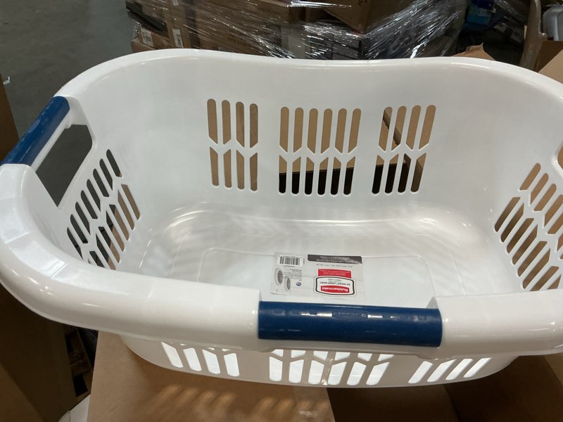 Condition photo showing Good Condition for Rubbermaid Hip Hugger Laundry Basket FG299787WHT 3 Handle 1.5 Bushel White