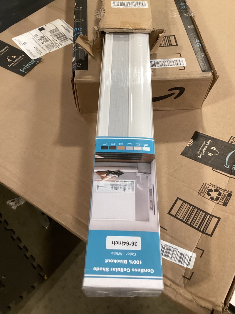 Condition photo showing Good Condition for changshade cordless cellular shades, light filtering honeycomb shades for windows, pull down pleated blinds, easy to install for indoor windows and french doors,16" w x 36" h, white blackout white 16"w x 36"h