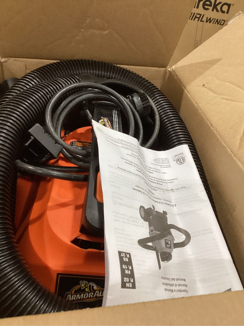 Condition photo showing As Is for armor all aa255w wet/dry utility vac 2.5 gallon, 2.5-gallon,120 volts (ac), orange/black update 2.5 gal