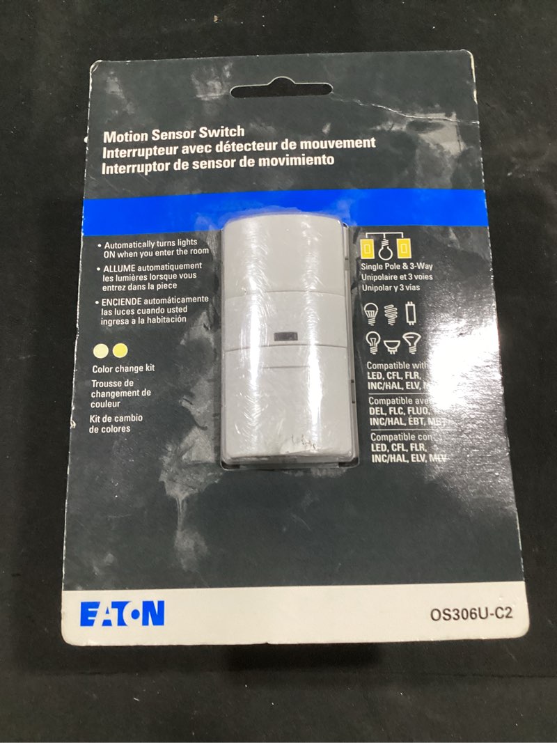 Condition photo showing New/Like New for eaton single-pole/3-way 5-amp occupancy motion sensor light switch, white/light almond/ivory