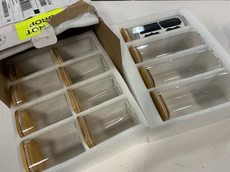 Condition photo showing Good Condition for LIBWYS 12-Pack Square Glass Storage Jars with Bamboo Lids (0.6Qt/1.06Qt) - Stackable Food Containers for Pantry Organization, Coffee, Flour, Snacks, Tea | Kitchen Canisters Set 12pcs