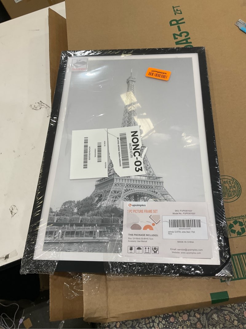 Condition photo showing Good Condition for upsimples 12x18 Picture Frame, Display Pictures 11x17 with Mat or 12 x 18 Without, Wall Hanging Poster Frames, Black, 1 Pack Black 12x18