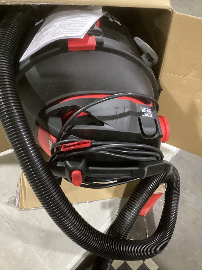 Condition photo showing As Is for shop-vac 5761011 10 gallon wet/dry shop vacuum, 4.5 peak hp, 1.5 inch diameter x 7 foot hose, 12 foot cord, ideal for home, garage, and workshop cleaning
