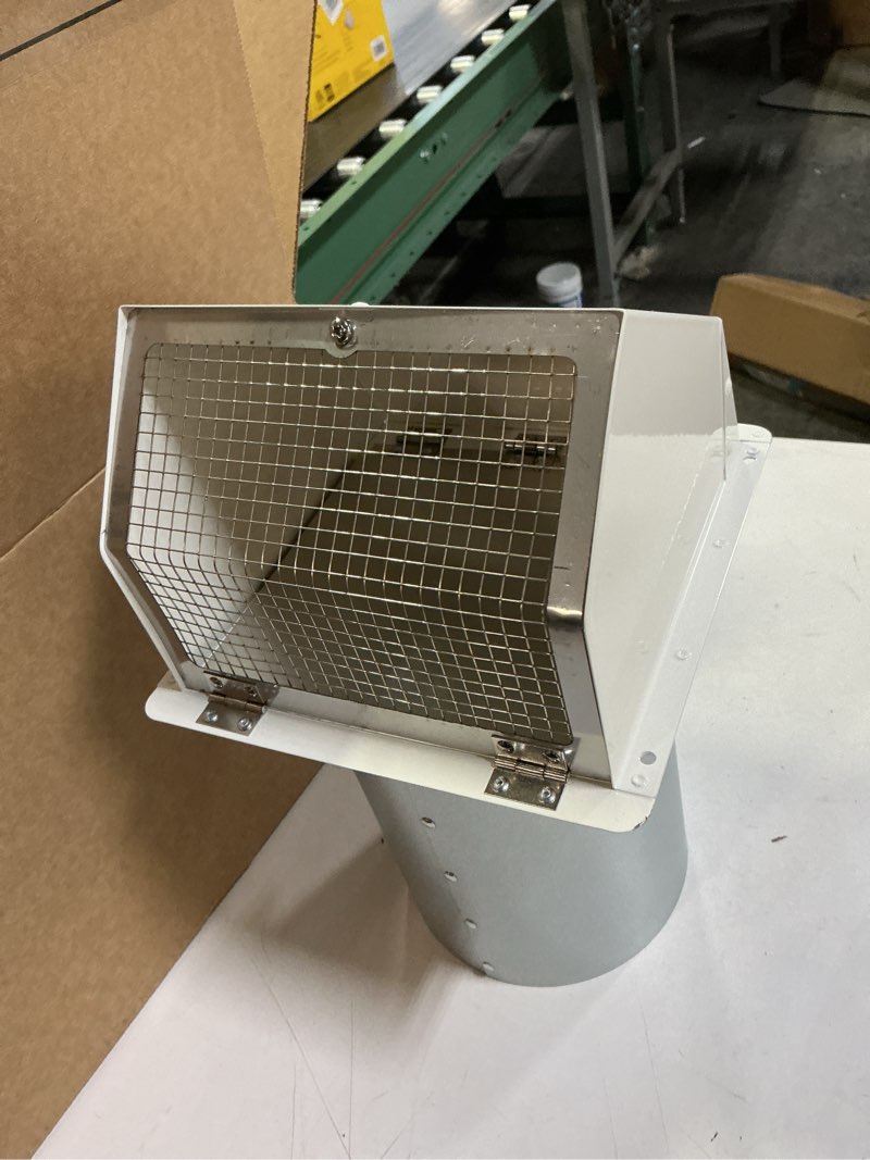 Condition photo showing Good Condition for 8 Inch Hooded Wall Vent with Screen and Damper,Outdoor Wall Exhaust Vent Cover Wall Cap for Exterior Kitchen Range Hood Ventilation Dryer HVAC Duct Air Exhaust, Galvanized Steel, White