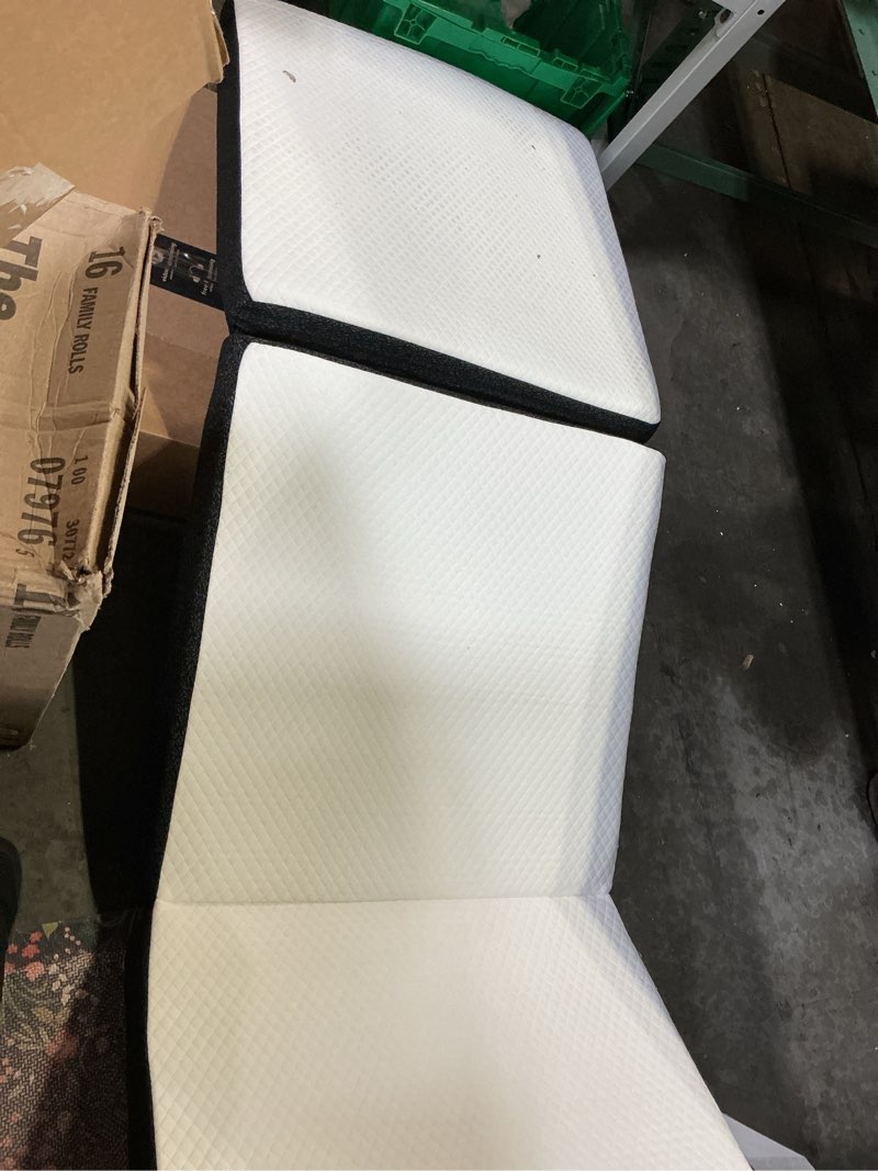 Condition photo showing As Is for jioabl 4 inch single size tri-fold memory foam mattress, portable foldable floor bed with certipur-us certified, white