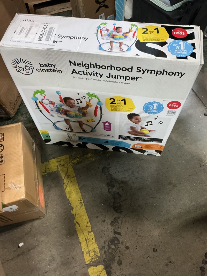 Condition photo showing New/Like New for Baby Einstein Neighborhood Symphony Activity Jumper Infant Entertainer with Lights and Melodies, Age 6 months +, Max weight 25 lbs., Unisex