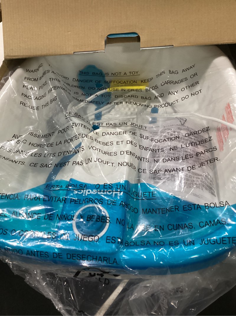 Condition photo showing Good Condition for homedics bubble mate foot spa, toe touch controlled foot bath with invigorating bubbles and splash proof, raised massage nodes and removable pumice stone