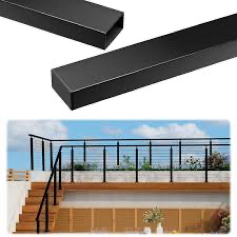 RailinGo 6'6'' Rectangular Cable Railing Handrail, Black Stainless Steel Handrail with Nylon End Cap