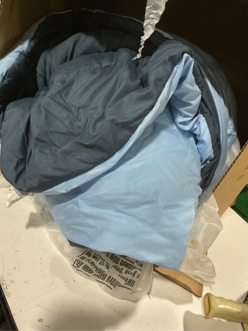 Condition photo showing As Is for bare bare home visit the store 4.7 * (1,528) bare home - reversible bed-in-a-bag jpropa - comforter and sheet set - down alternative - bed (, dark blue/light blue)