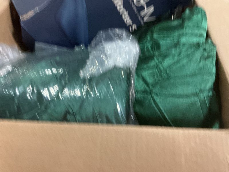 Condition photo showing Good Condition for MR&HM Satin Comforter Queen 8 Pieces - Luxurious Pinch Pleat Bedding Set with Comforter, Sheets, Bed Skirt, Pillowcases & Shams, Super Silky Soft Bed Set for All Season (Queen, Dark Green)