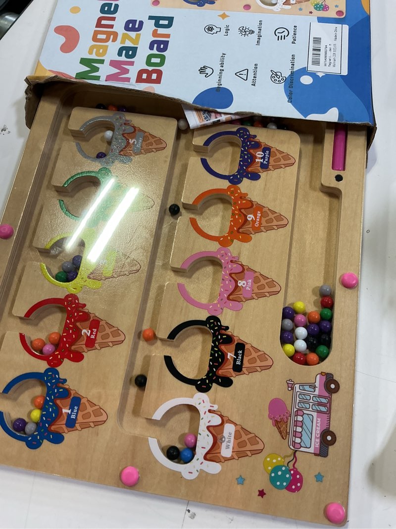 Condition photo showing Good Condition for magnetic color and number maze,montessori toy for 2-5 years old girls,wooden magnet balls puzzles,toddler busy board game,preschool learning activities