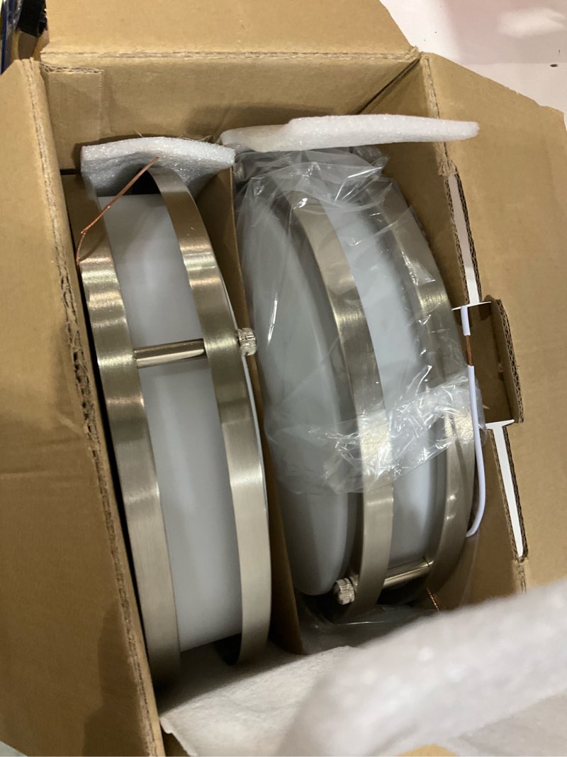Condition photo showing As Is for DLLT 2Pack Flush Mount LED Ceiling Light: 10 Inch 5CCT (3000K-6000K) & Dimmable Ceiling Light Fixtures for Bedroom - 18W Modern Brushed Nickel 1600LM Super Bright Kitchen Lighting Fixtures Ceiling 2Pack-10inch Nickel