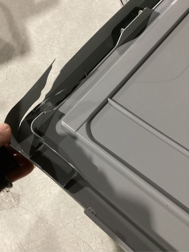 Condition photo showing As Is for IRIS USA File Box Plastic File Organizer for Letter/Legal File, Document Box, Durable Storage Bin Tote with Secure Latching Lid, Stackable, BPA-Free, Eco Friendly, Sustainable, Navy/Gray 35 Qt. 4 Pack Eco-Friendly - 4 Pack