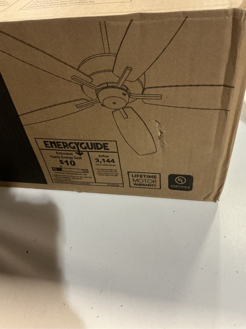 Condition photo showing New/Like New for quorum 7052-8 transitional 52``ceiling fan from breeze collection in white finish,