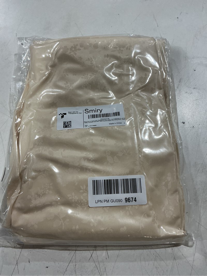 Condition photo showing New/Like New for smiry round picnic tablecloth, elastic waterproof fitted heavy duty vinyl tablecloths for 42"-50" tables, wipeable washable table cover for kitchen, dining, camping, outdoor, beige for up to 42“-50” round beige