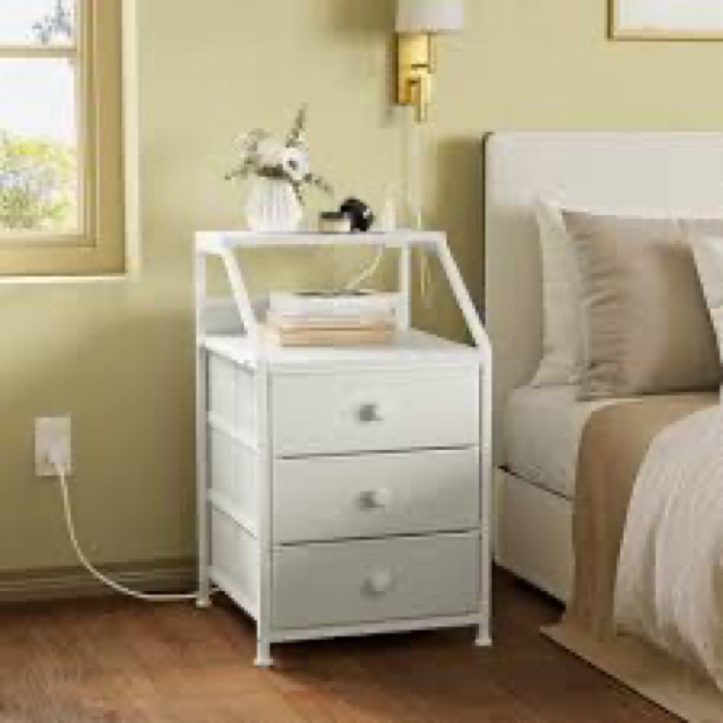 Travison Nightstands with 3 Drawers & Outlets, Bedside Tables with 2 USB Ports & 2-Tier Open Shelf