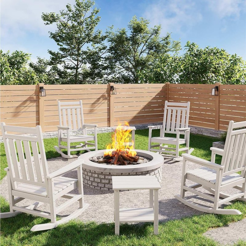 Garvee HDPE Rocking Chair Outdoor Set of 2 with Side Table Poly High