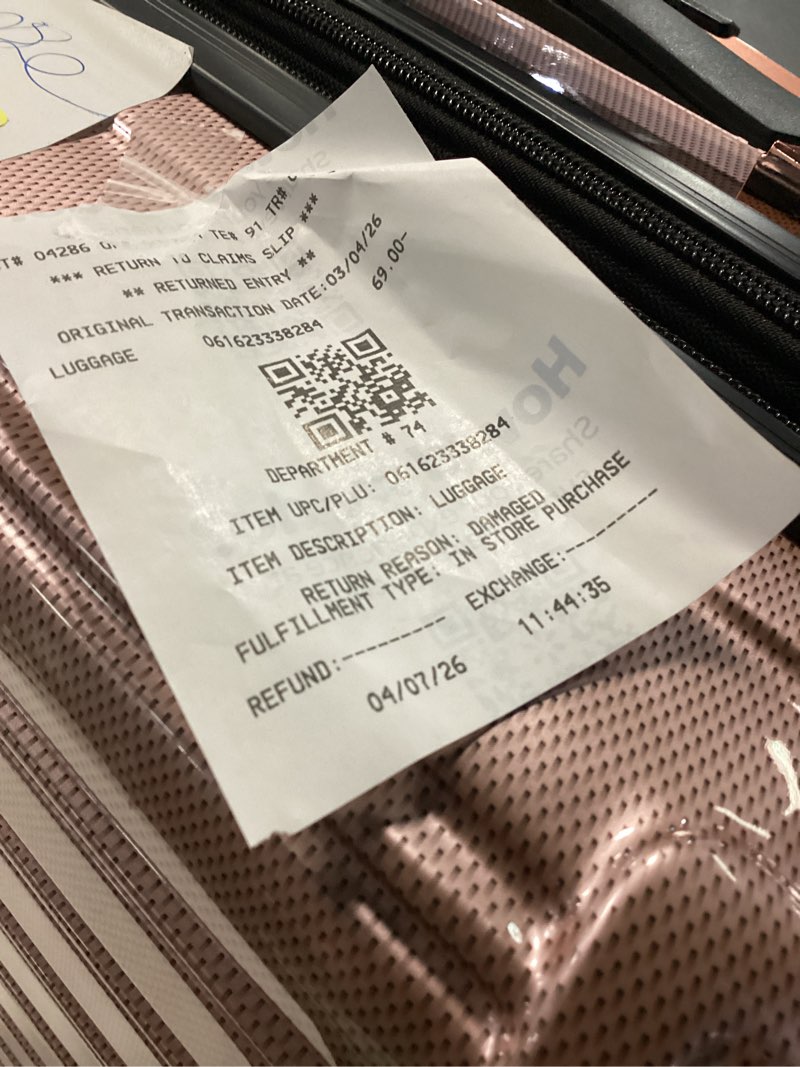 Condition photo showing As Is for ifly hardside fibertech 3.0 28" large checked expandable spinner luggage for travel, very berry