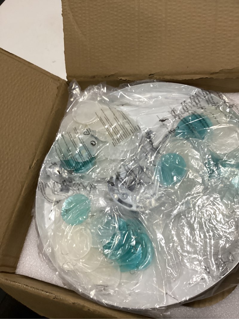 Condition photo showing Good Condition for capiz shell ceiling light, 13.8 inch flush mount with 3 lights, coastal beach light fixture with seashells in blue and white for bedroom hallway bathroom entryway