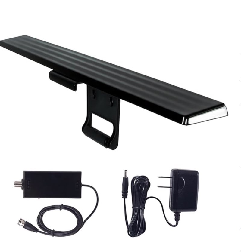 ge hover amplified hd digital tv antenna, long range smart tv antenna, easy mount on top design, supports 4k 1080p hdtv vhf uhf, indoor amplified signal booster, 5ft coax hdtv cable/ac adapter, 37075