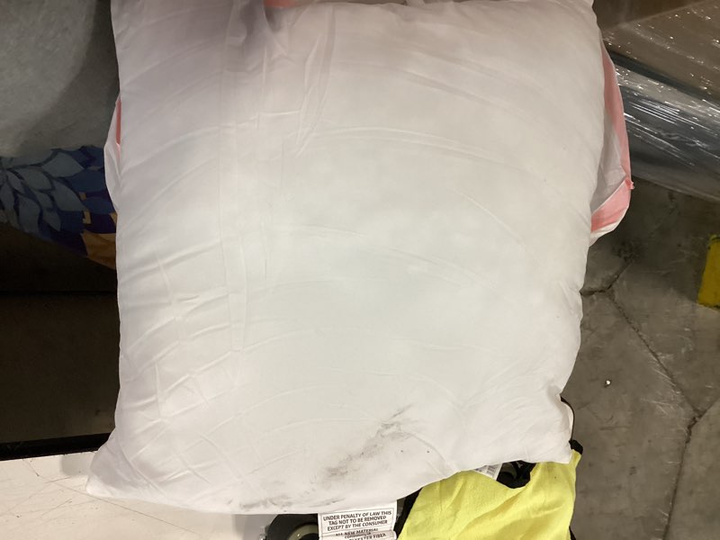 Condition photo showing As Is for Amazon Basics Square Hypoallergenic Pillow Insert, Sofa Bed Couch Decorative Stuffer, 20", 4 Pack 20 x 20 inches 4 Pack