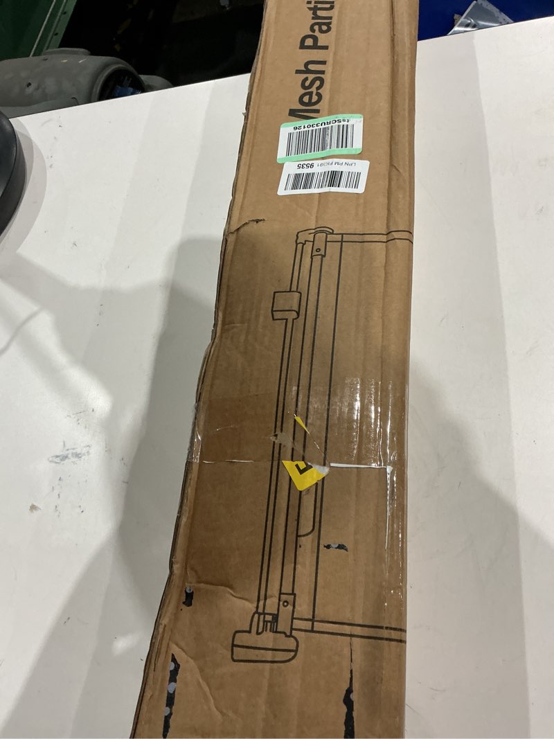 Condition photo showing New/Like New for 180" extra wide retractable baby gates for large openings, 42" extra tall with support rods, prevent crawling, mesh dog/pet gate for stairs/doorways, indoor/outdoor use white 42" tall x 180" wide