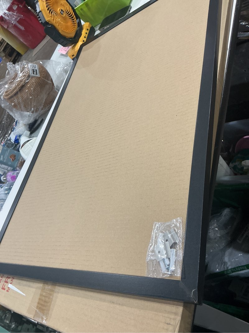 Condition photo showing As Is for quartet cork bulletin board, framed corkboard, 2' x 3', black frame, message board, vision board (mwdb2436-bk)