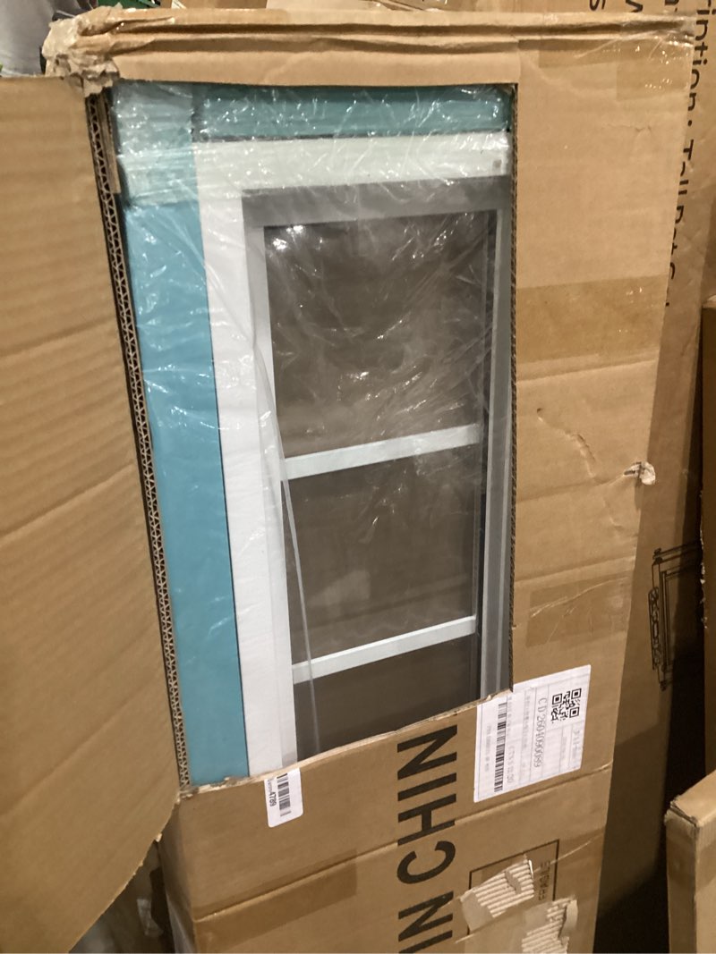 Condition photo showing New/Like New for vinyl transom window, 10" x 48" double pane household fixed window with grids and tempered glass for house, above doors, garage, hallways(white) 10" x 48" white