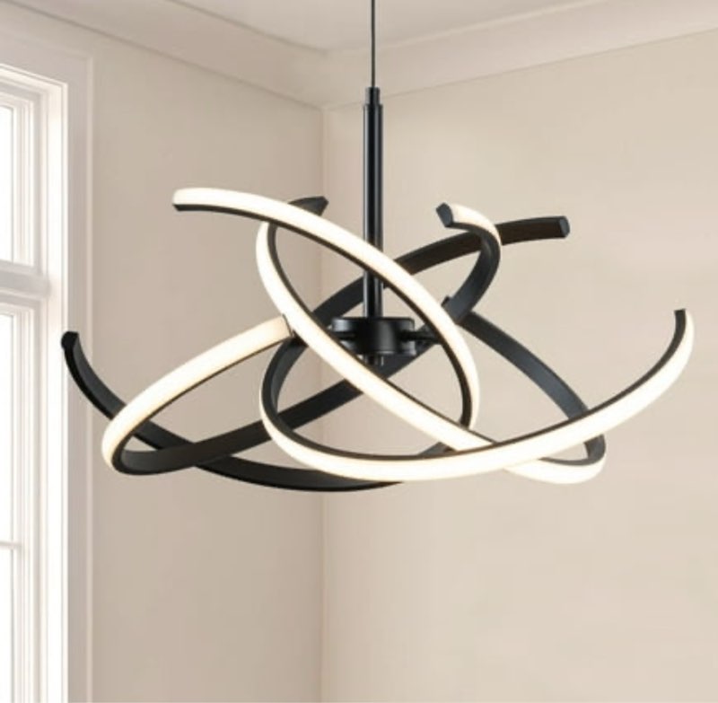 C Cattleya Modern Black Curved Lines LED Chandelier