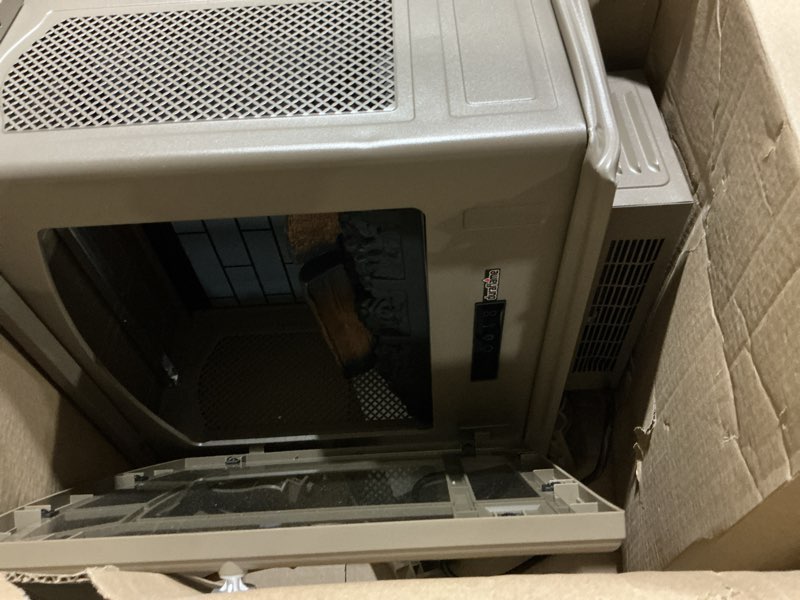 Condition photo showing As Is for DAMAGED CORNER Duraflame Electric Fireplace Stove 1500 Watt Infrared Heater with Flickering Flame Effects  LIGHT BROWN
