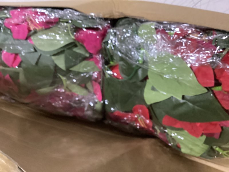 Condition photo showing As Is for 4pcs 7.2ft/piece artificial bougainvillea flowers garland deep pink and red vines silk bougainvillea artificial flowers for wedding arch table garden wall decor(deep pink and red)