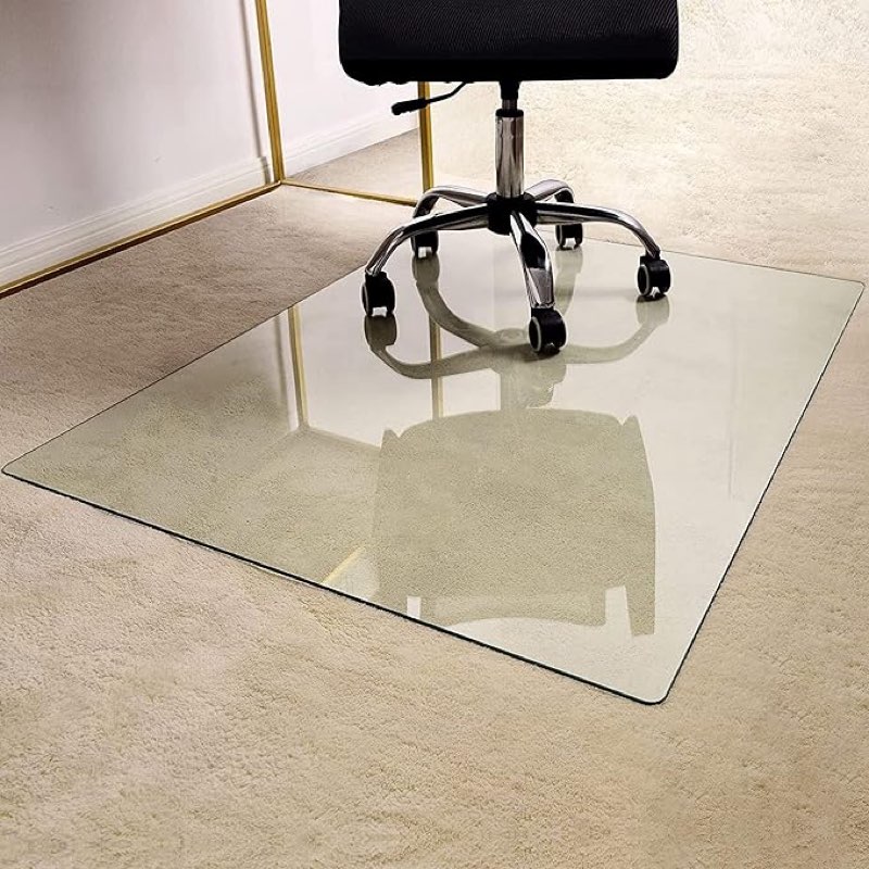 azadx tempered glass chair mat for carpet 36" x 48" heavy duty office chair mat for carpets 1/5" thick for carpeted floor/hard floor easy glide carpet protector with round corner and polished edge 36"x 48"x 1/5"thick clear