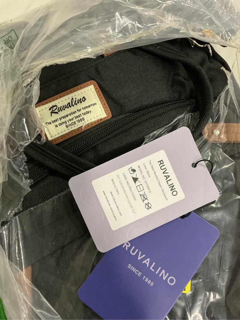 Condition photo showing New/Like New for ruvalino large diaper bag backpack, multifunction baby changing travel bag with insulated pockets, waterproof backpack for moms & dads - black