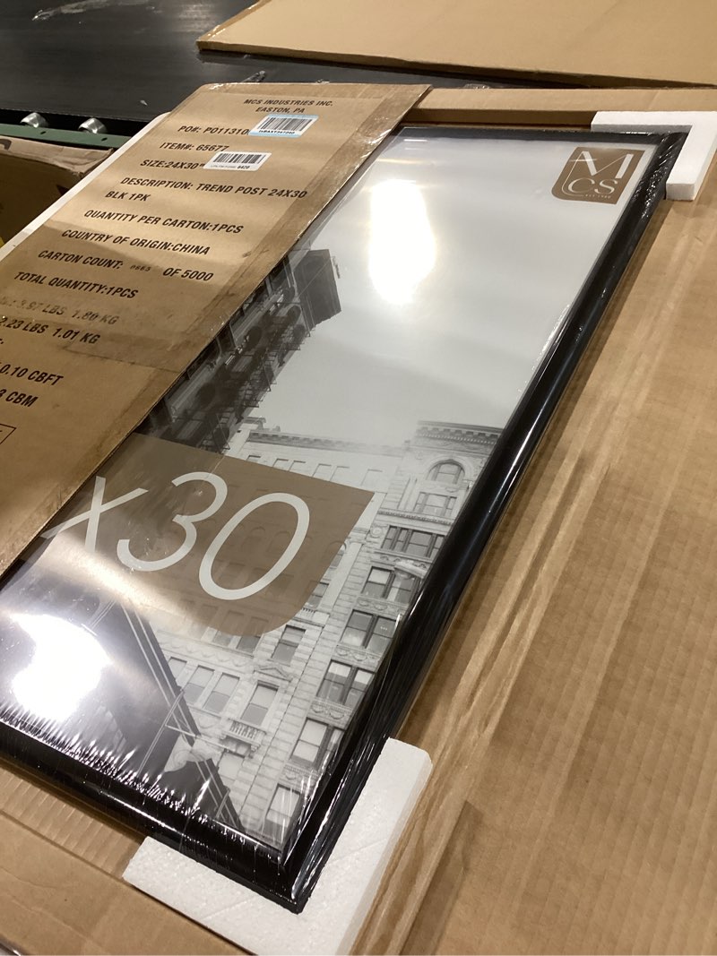 Condition photo showing New/Like New for mcs trendsetter 24x30 poster frame black high-gloss, vertical & horizontal wall hanging large picture frame for photos, posters & art prints (1-pack) 1-pack 24x30