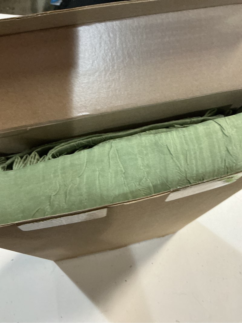Condition photo showing New/Like New for ovzme sage green crushed window sheer curtains 108 inches long 2 panels, lightweight light filtering pinch pleated long curtains for living room, soft fabric voile semi sheer drapes, 60wx108l inches 60"w x 108"l (pack of 2) sage green