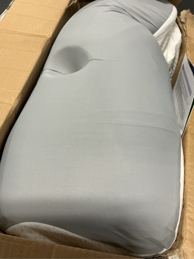 Condition photo showing Good Condition for ultra pain relief cervical neck pillow for sleeping, 5x support ergonomic contour pillow for deep sleep, cooling memory foam pillows for adults, orthopedic bed pillow for side back, stomach sleepers light grey