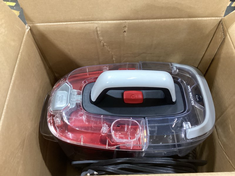 Condition photo showing As Is for hoover cleanslate plus portable carpet + upholstery spot cleaner machine, powerful suction with versatile tools, pet stain remover, car and auto detailer, pair with hoover carpet cleaner solution
