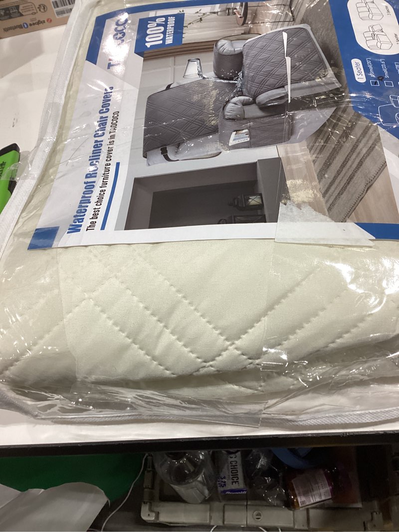 Condition photo showing As Is for TAOCOCO 100% Waterproof Recliner Chair Cover, Small Recliner Covers for Recliner Chair with Pocket, Non Slip Reclining Chair Cover Furniture Protector for Kids, Pets(20'', Off White) Off White 20''